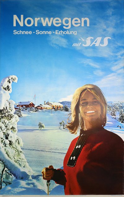 Norwegen Schnee Sonne Erholung mit SAS original poster designed by Foto: Mittet Foto A/S - Knudsen, Oslo