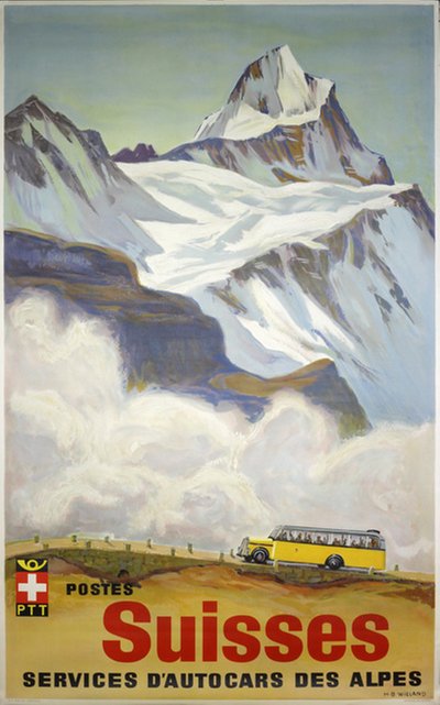 Postes Suisses Services d'autocars des Alpes original poster designed by Wieland, Hans Beat (1867-1945)