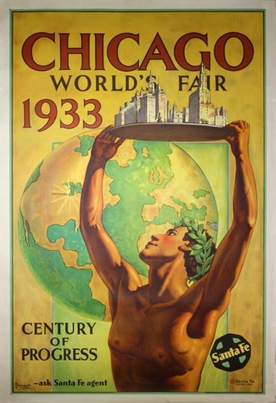 Chicago World's Fair 1933 Santa Fe original poster designed by Villa, Hernando G. (1881-1952)