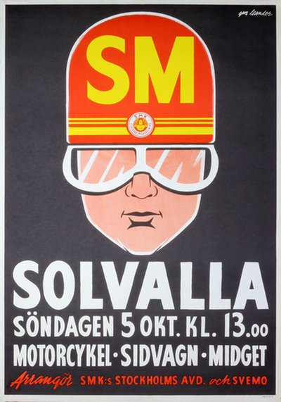 SM Solvalla Motorcykel Midget original poster designed by Leander, (Gus) Gustav Egron (1909-1980)