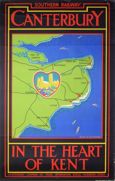 Southern Railway Canterbury in the heart of Kent original poster designed by School of Art, Canterbury