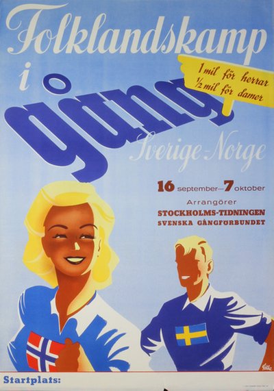 Folklandskamp Sverige Norge Racewalking original poster designed by Göthe