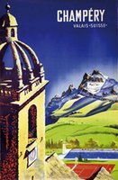 Champery Valais Suisse vintage travel poster
