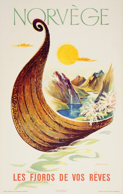 Norvège Les fjords de Vos Rêves original poster designed by Yran, Knut (1920-1996)