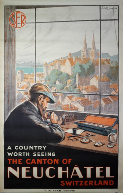 Switzerland canton Neuchatel original poster designed by Elzingre, Edouard (1880-1966)