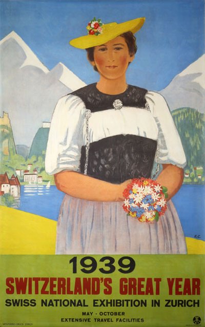 1939 - Switzerland's great year Swiss national exhibition in Zurich original poster designed by Cardinaux, Emil (1877-1936)
