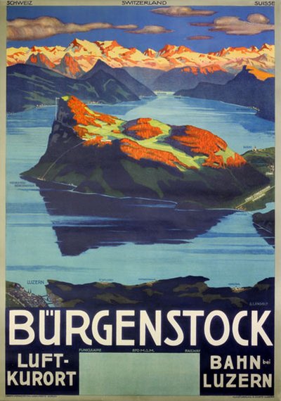 Bürgenstock Luftkurort - Bahn Luzern, Switzerland original poster designed by Landolt, Otto (1889-1951)