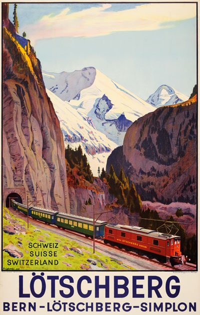Bern Lötschberg Simplon Schweiz Suisse Switzerland original poster designed by Colombi, Plinio (1873-1951)