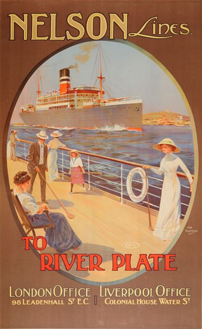 Nelson Lines to River Plate - Highland Warrior - Highland Rover  original poster designed by Rosenvinge, Odin (1880-1957)