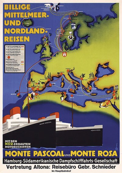 Billige Mittelmeerreisen und Nordlandreisen original poster designed by Gessner, Albert (1868-1953)