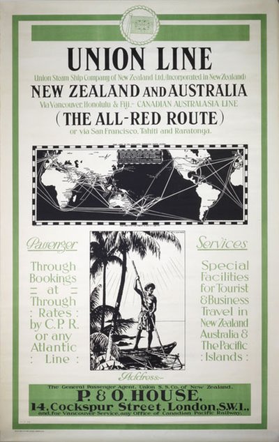 Union Line - New Zealand and Australia - All-Red Route original poster designed by Gawthorn, Henry George (1879-1941)