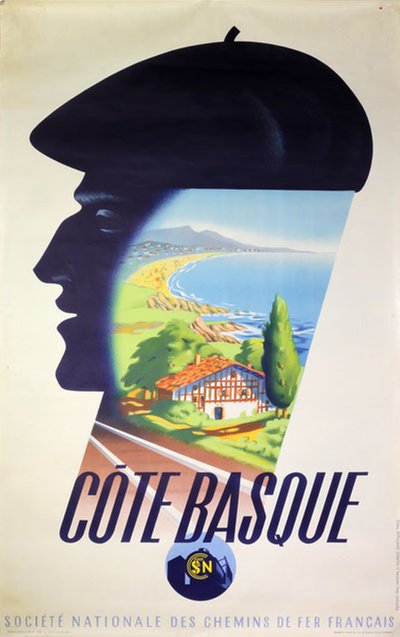 Côte Basque - France original poster designed by Roland Hugon (1911-) 