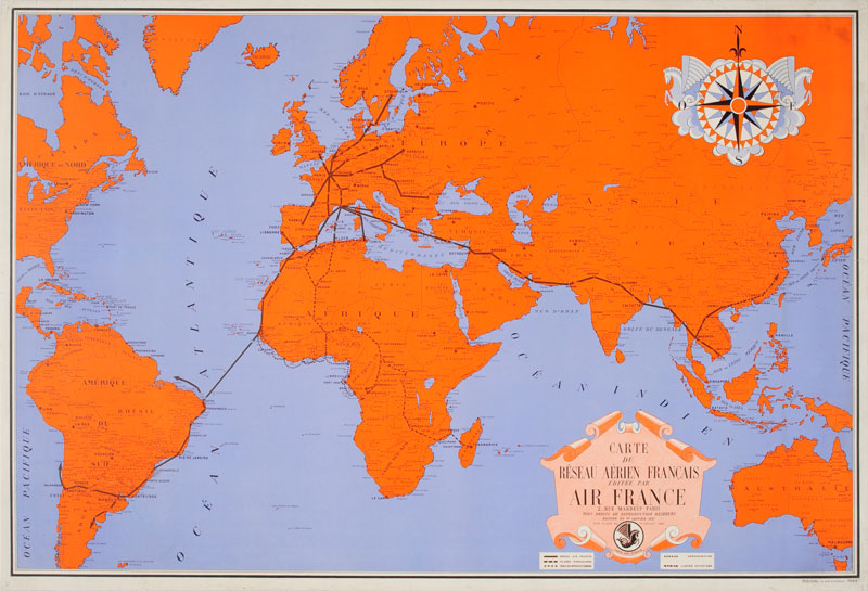 Air France - World Map 1937 original poster designed by Collinet 