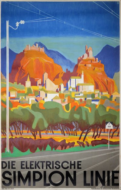 Die Elektrische Simplon Linie - Switzerland original poster designed by Baumberger, Otto (1889-1960)