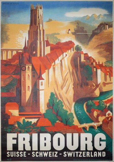 Fribourg - Switzerland original poster designed by Jordan, Willi (1902-1971)