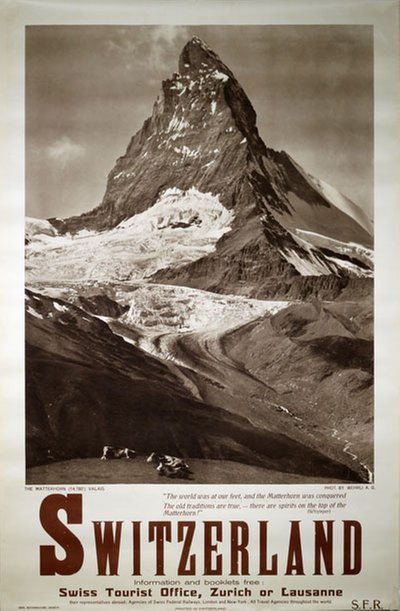 Switzerland - Matterhorn Zermatt original poster designed by Photo: A. G. Wehrli, Kilchberg
