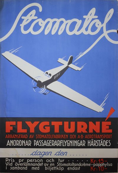 Stomatol ABA Aerotransport flygturne original poster 