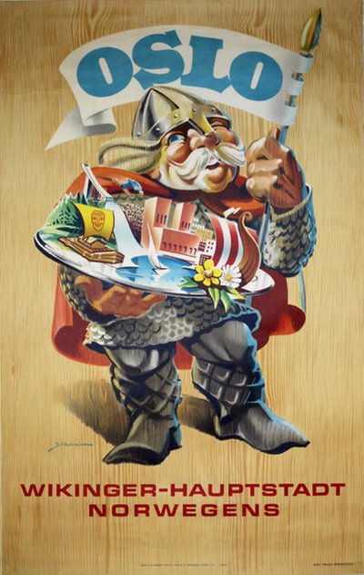 Oslo Wikinger-Hauptstadt Norwegens original poster designed by Yran, Knut (1920-1998)