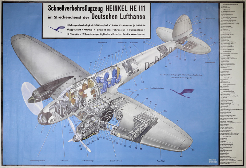 Deutsche Lufthansa Heinkel He 111 original poster designed by Stender, Freter 