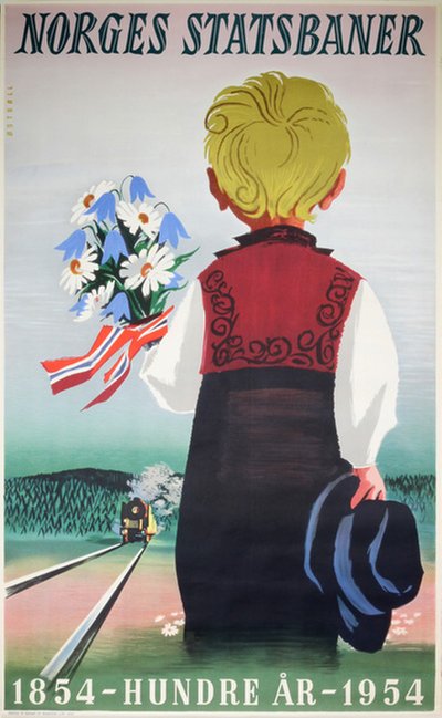 Norges Statsbaner 100 år - 1954 original poster designed by Østbøll, Gunnar (1919-1990)