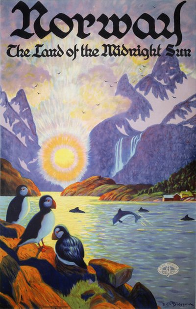 Norway - The Land of the Midnight Sun original poster designed by Blessum, Benjamin (Ben) (1877-1954)