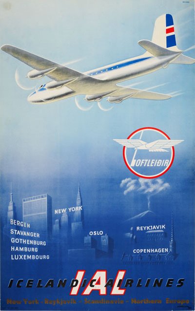 Loftleidir - Icelandic Airlines IAL original poster designed by Damsleth, Harald (1906-1971)