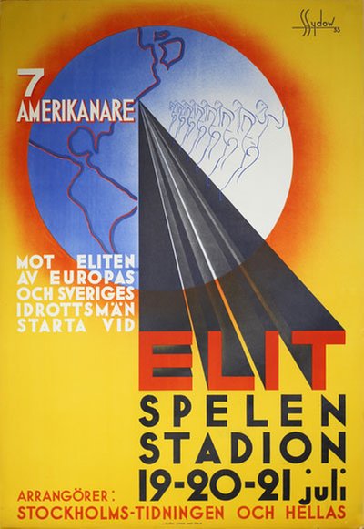Elitspelen Stockholm Station 1933 original poster designed by S. Sydow