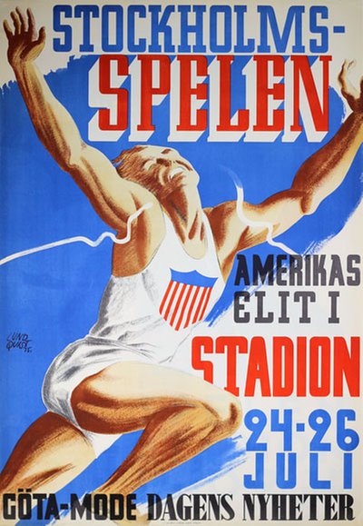 Stockholmsspelen Stockholm Stadion original poster designed by Lundquist, Birger Richard Emanuel (1910-1952)