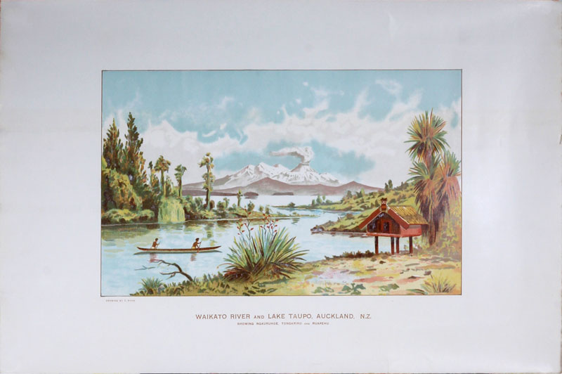 Waikato River and Lake Taupo Auckland New Zealand original poster designed by Ryan, Thomas (1864-1927)