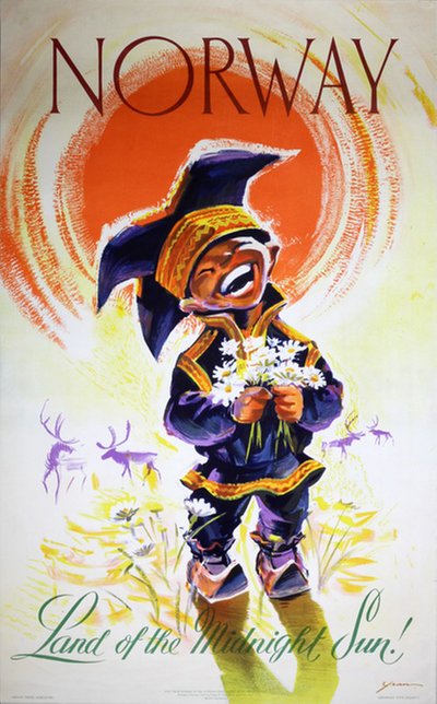 Norway - Land of the Midnight Sun original poster designed by Yran, Knut (1920-1998)