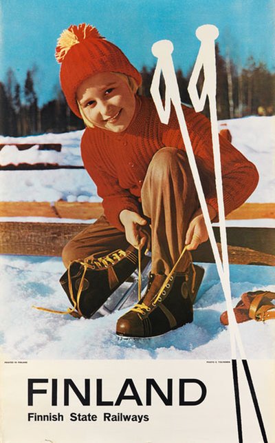 Finland Winter Finnish State Railway original poster designed by Photo: E. Tolvanen