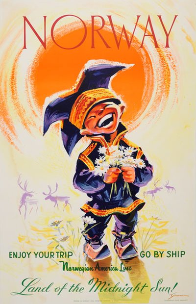 Norway - Land of the Midnight Sun - Norwegian America Line original poster designed by Yran, Knut (1920-1998)