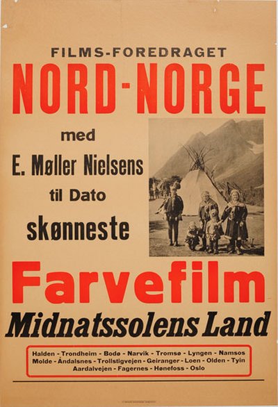 Nord-Norge Farvefilm Midnatssolens Land original poster designed by Ejner Møller Nielsen