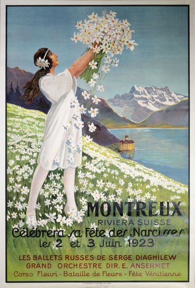 Montreux Riviera Suisse Narcissus Festival 1923 original poster 