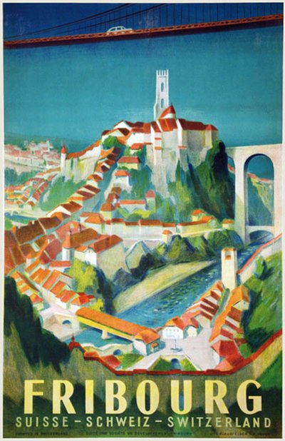Freiburg Switzerland original poster designed by Jordan, Willi (1902-1971)