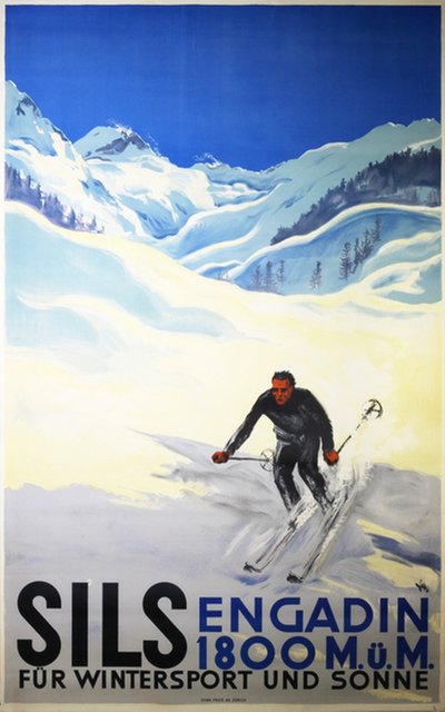 Sils Engadin 1800m Wintersports und Sonne - Switzerland original poster designed by Diggelmann, Alex Walter (1902-1987)