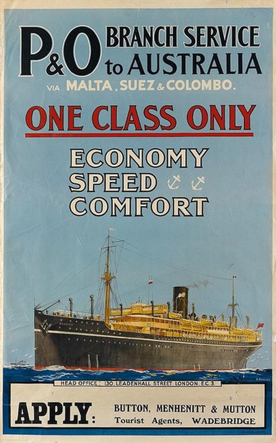 P & O Branch Service to Australia original poster designed by Stanley Charles Rowles (1887-?) 