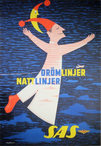 SAS Drömlinjer Nattlinjer original poster designed by Pedersén, Fritjof (1923-2018)