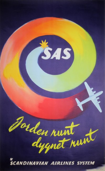 SAS - Jorden runt dygnet runt original poster designed by Svensson, Olle (Olof Enar) (1911-1992)