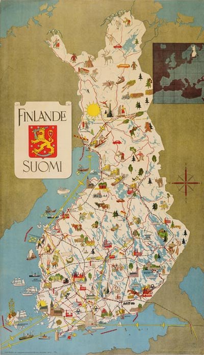 Finlande Suomi poster map 1949 original poster 