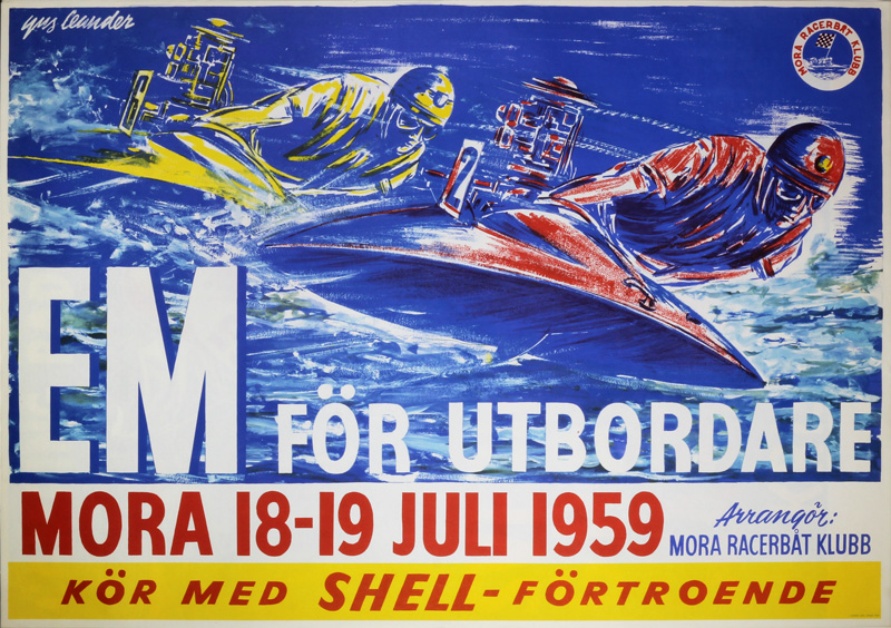 EM 1959 Sweden Mora Outboard Motor Boat Racing  original poster designed by Leander, (Gus) Gustav Egron (1909-1980)