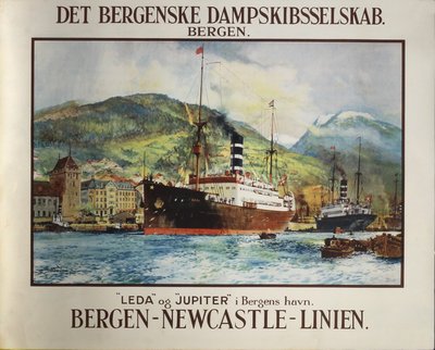 Det Bergenske Dampskibsselskab - Bergen - Newcastle - Linien original poster designed by Dixon, Charles Edward (1872-1934)