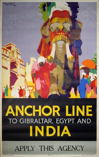 Anchor Line India Gibraltar Egypt original poster designed by Nicoll, Gordon (1888–1959)