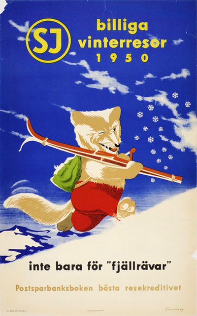 Billiga Vinterresor 1950 SJ original poster designed by Sundberg, Per (1915-2008)