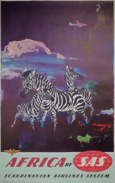 by SAS - Africa - Zebra original poster designed by Nielsen, Otto (1916-2000)