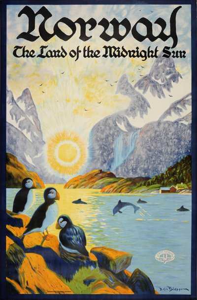 Norway - The Land of the Midnight Sun original poster designed by Blessum, Benjamin (Ben) (1877-1954)