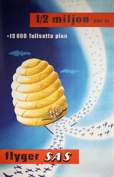 SAS Scandinavian Airlines carrying 1/2 million passenger original poster 
