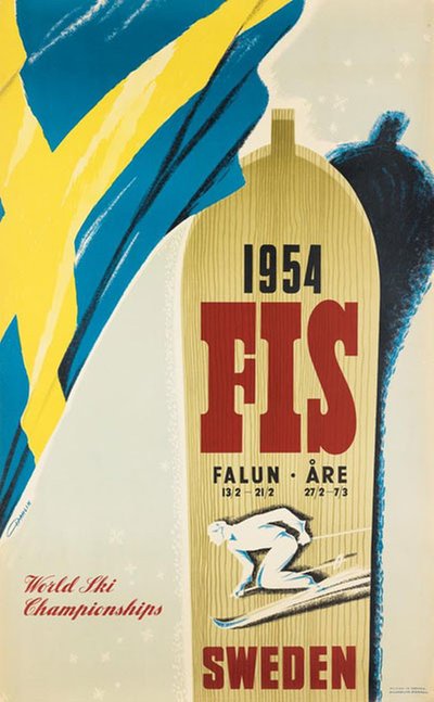 FIS World Championships Falun - Åre 1954 original poster designed by Dahlin, Gunnar (1905-1984)