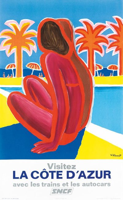 Visitez la Côte d'Azur original poster designed by Villemot, Bernard (1911-1989)