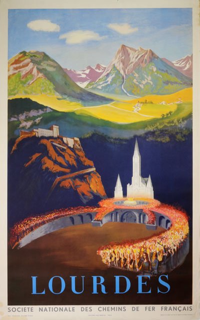 Lourdes - France original poster designed by J.E. Dordes